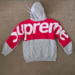 Supreme Grey and Red  Hoodie